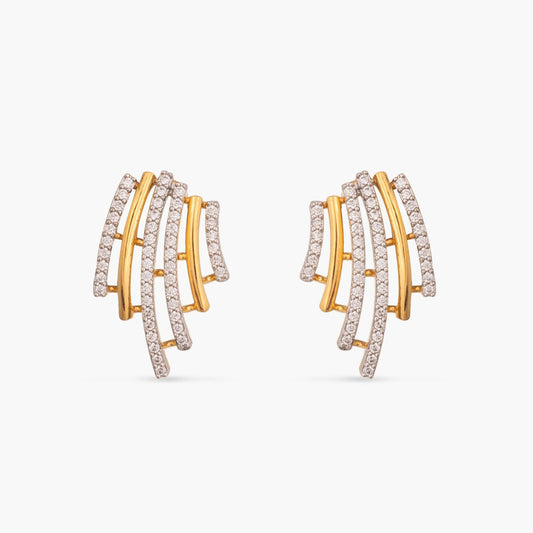 Flare CZ Delicate Statement Silver Stud Earrings