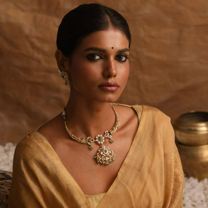 Chaya Nakshi Antique Silver Hasli Necklace Set