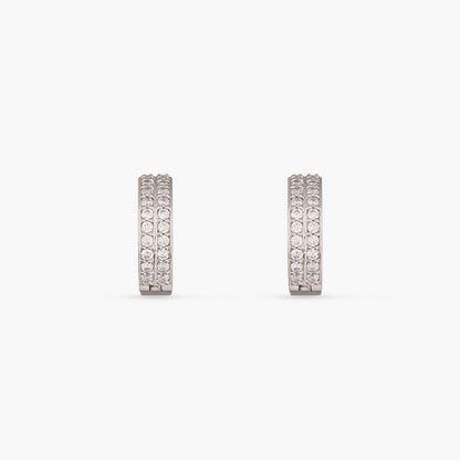 Double Pave Silver Hoop Earrings