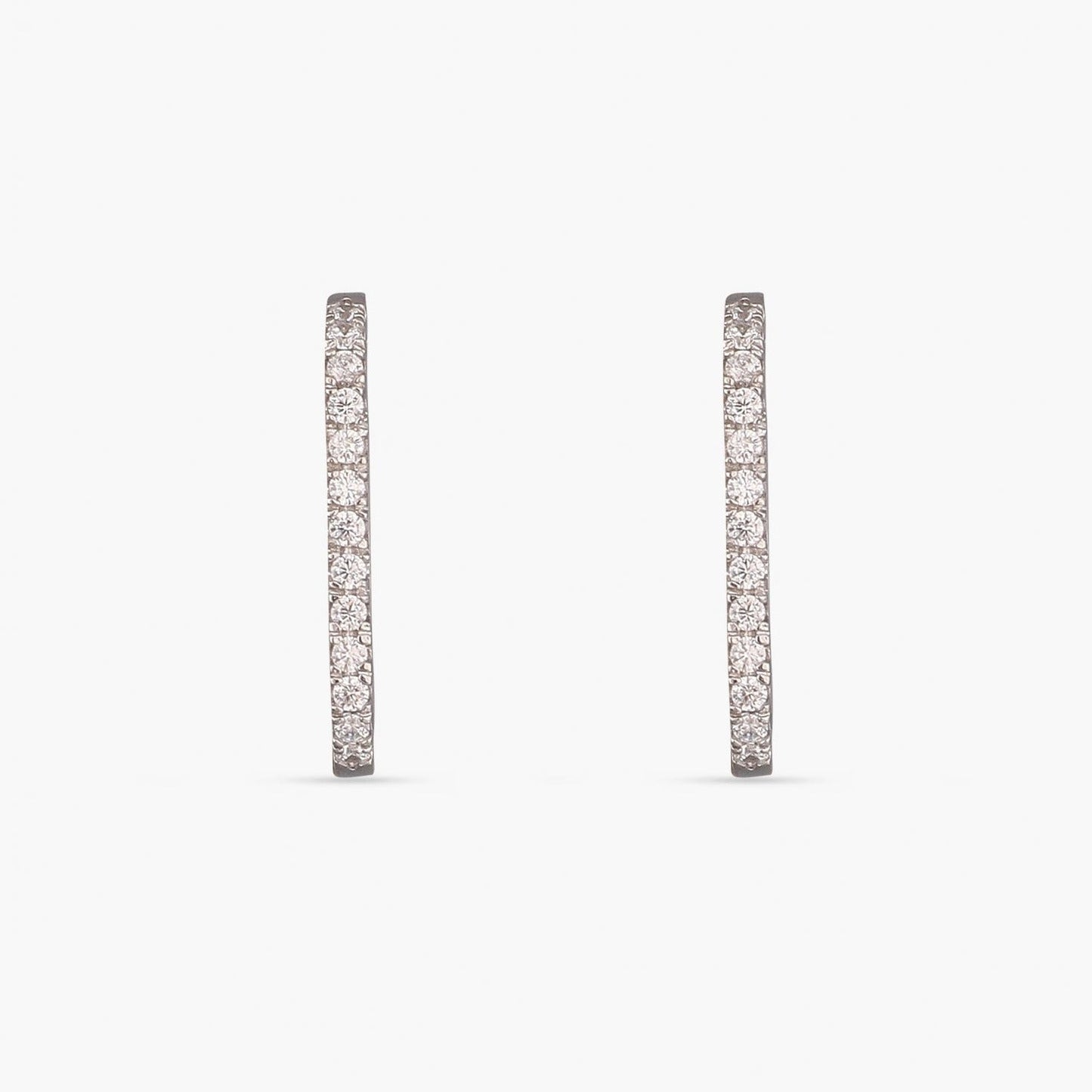 Single Pave Square Hoop Silver Earrings