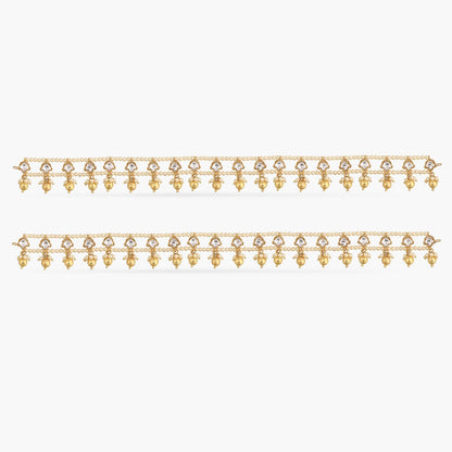 Liya Jadau Pearl Silver Anklets