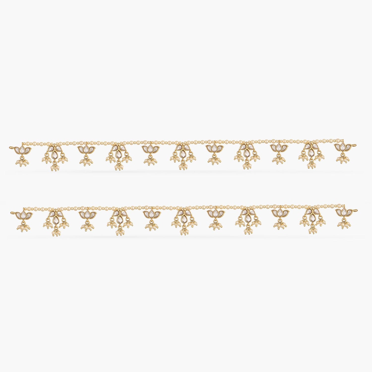 Girni Jadau Pearl Silver Anklets