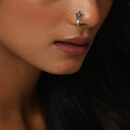 Urja Floral Tribal Silver Nosepin