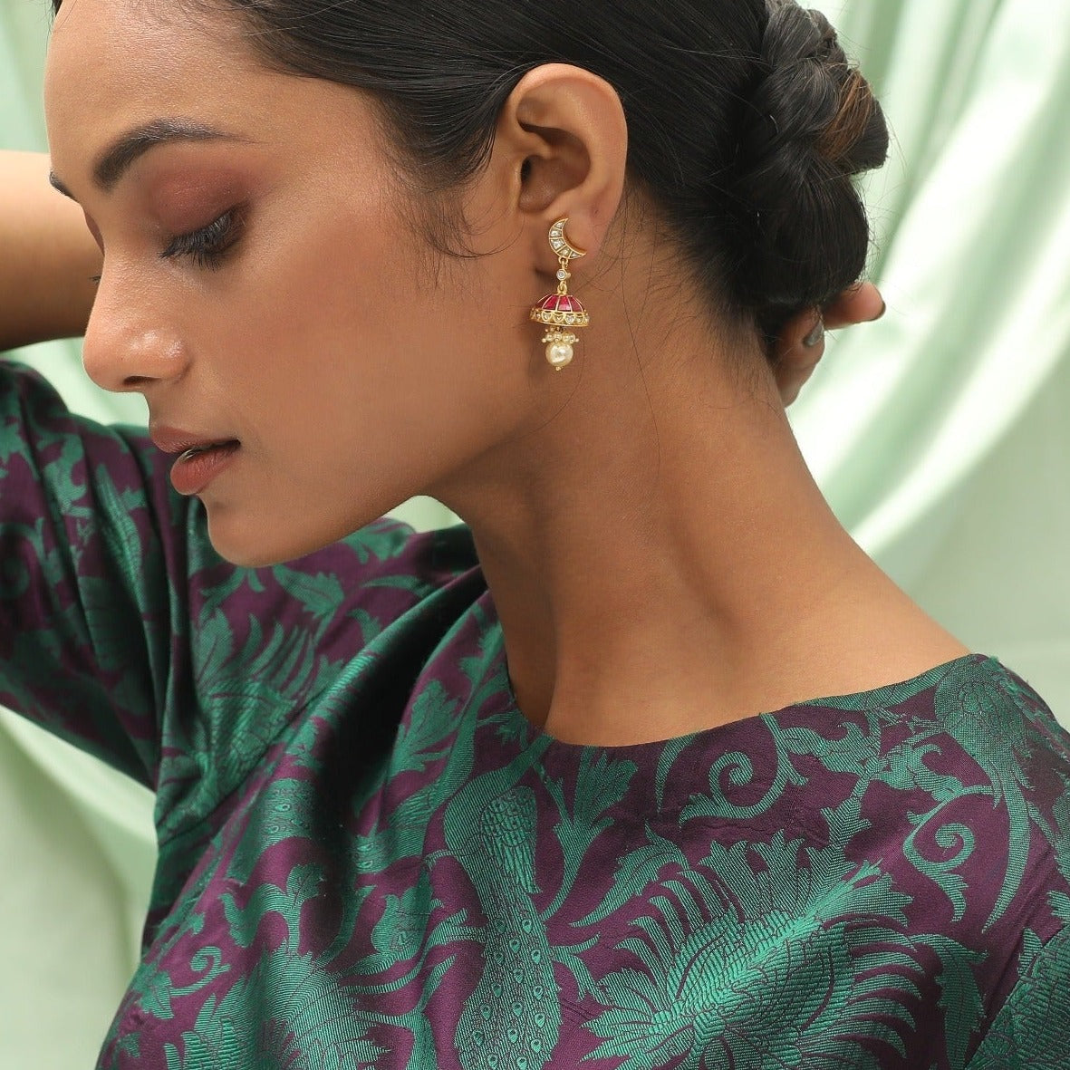 Alka Crescent Silver Jhumkis