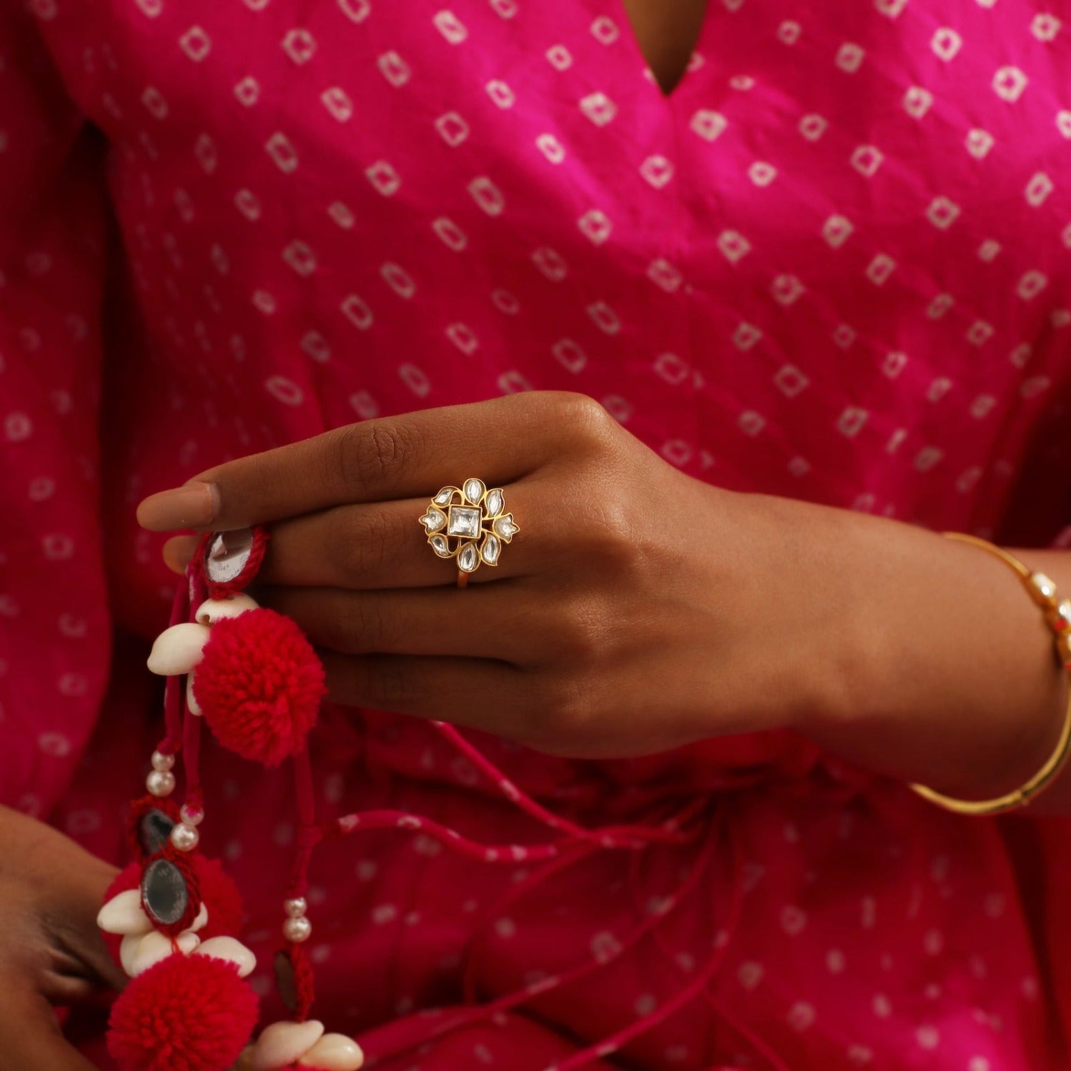 Peony Jadau Finger Ring