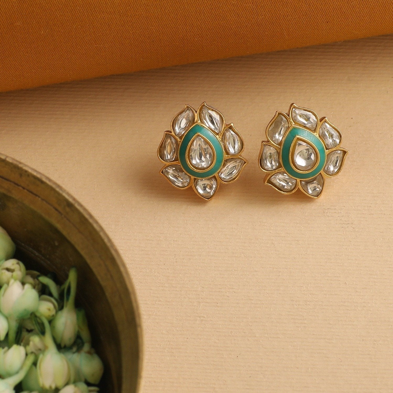 Shyama Jadau Silver Stud Earrings