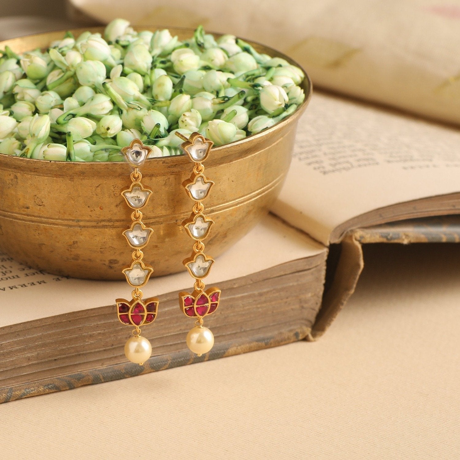 Victorian Ornate Pearl Drop Earrings in 14k Yellow Gold - Filigree Jewelers