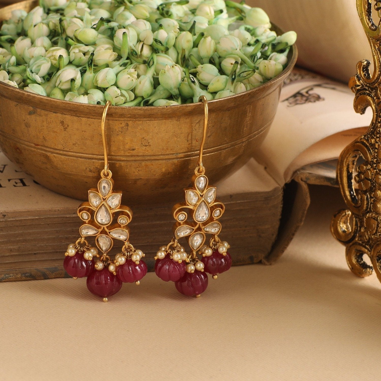 Griha Jadau Silver Drop Earrings