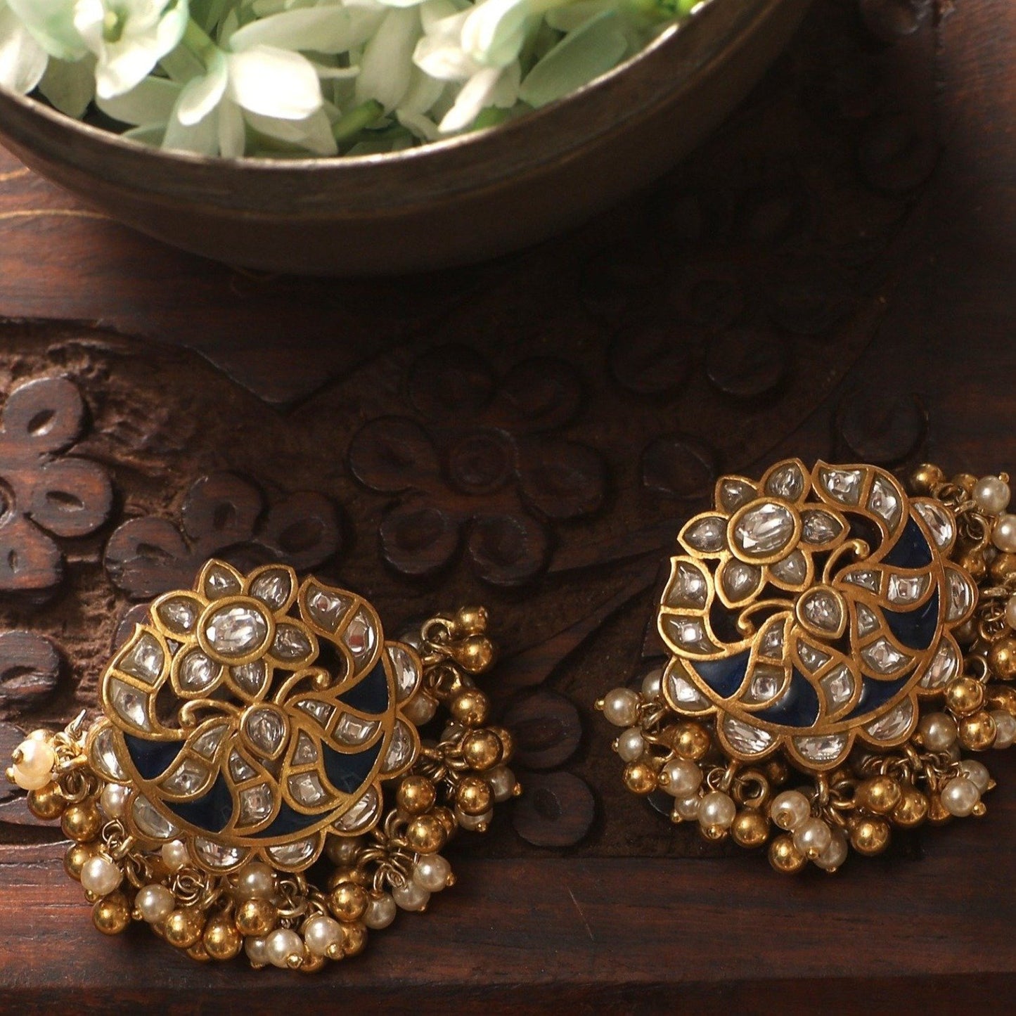 Utpala Kundan Silver Earrings