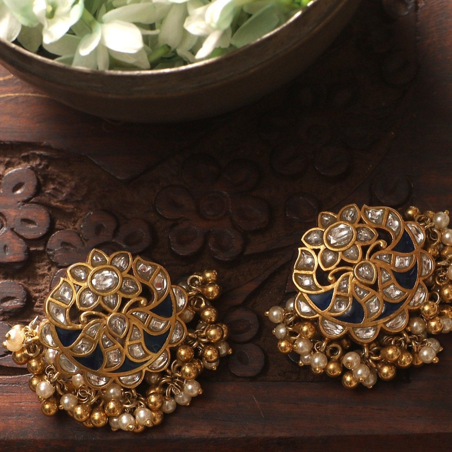 Utpala Kundan Silver Earrings