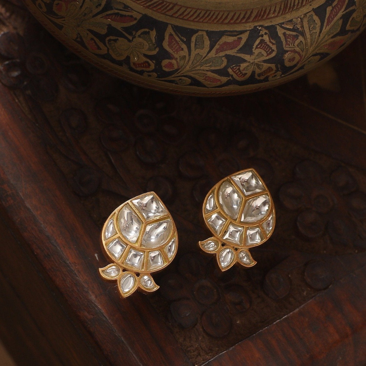 Ambojini Jadau Silver Earring Studs
