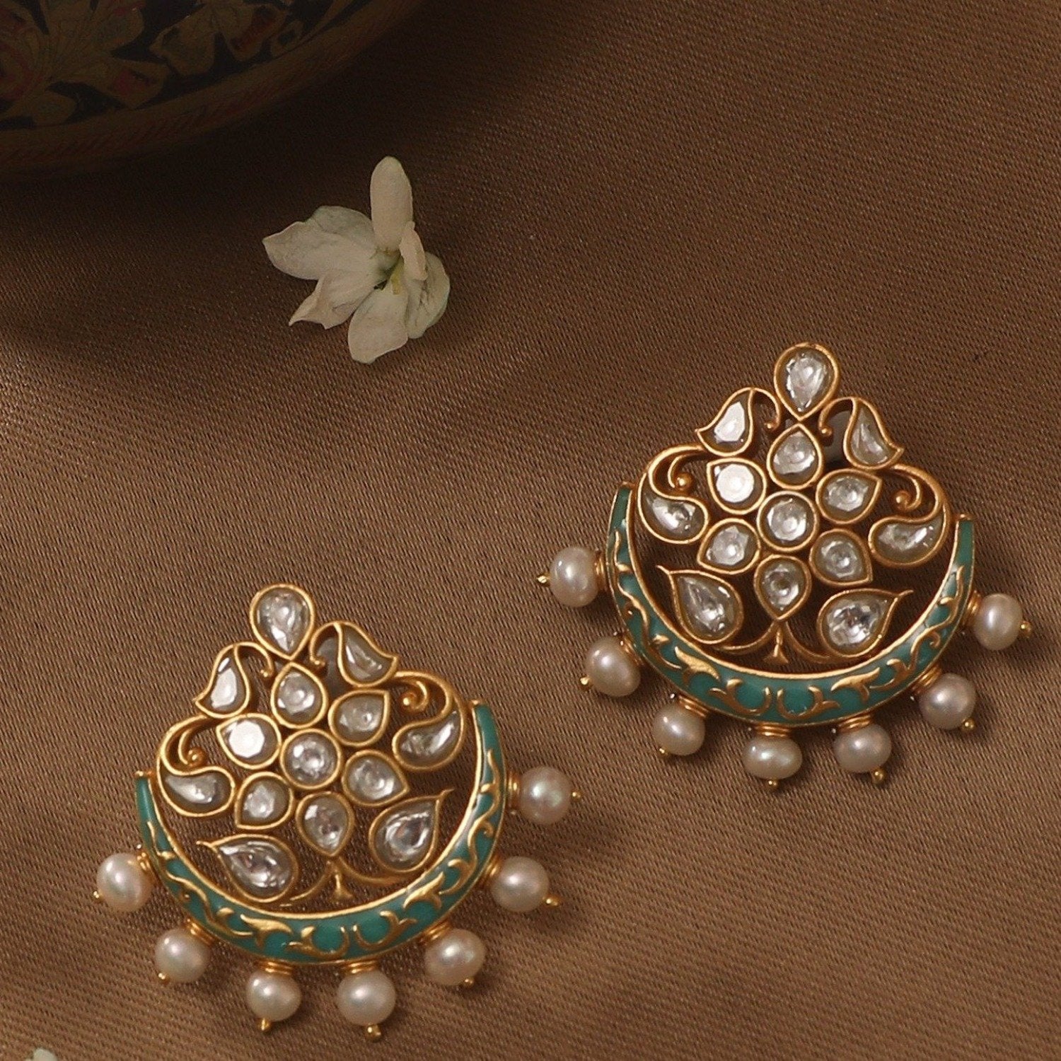 Sarit Enamel Jadau Silver Earring Studs