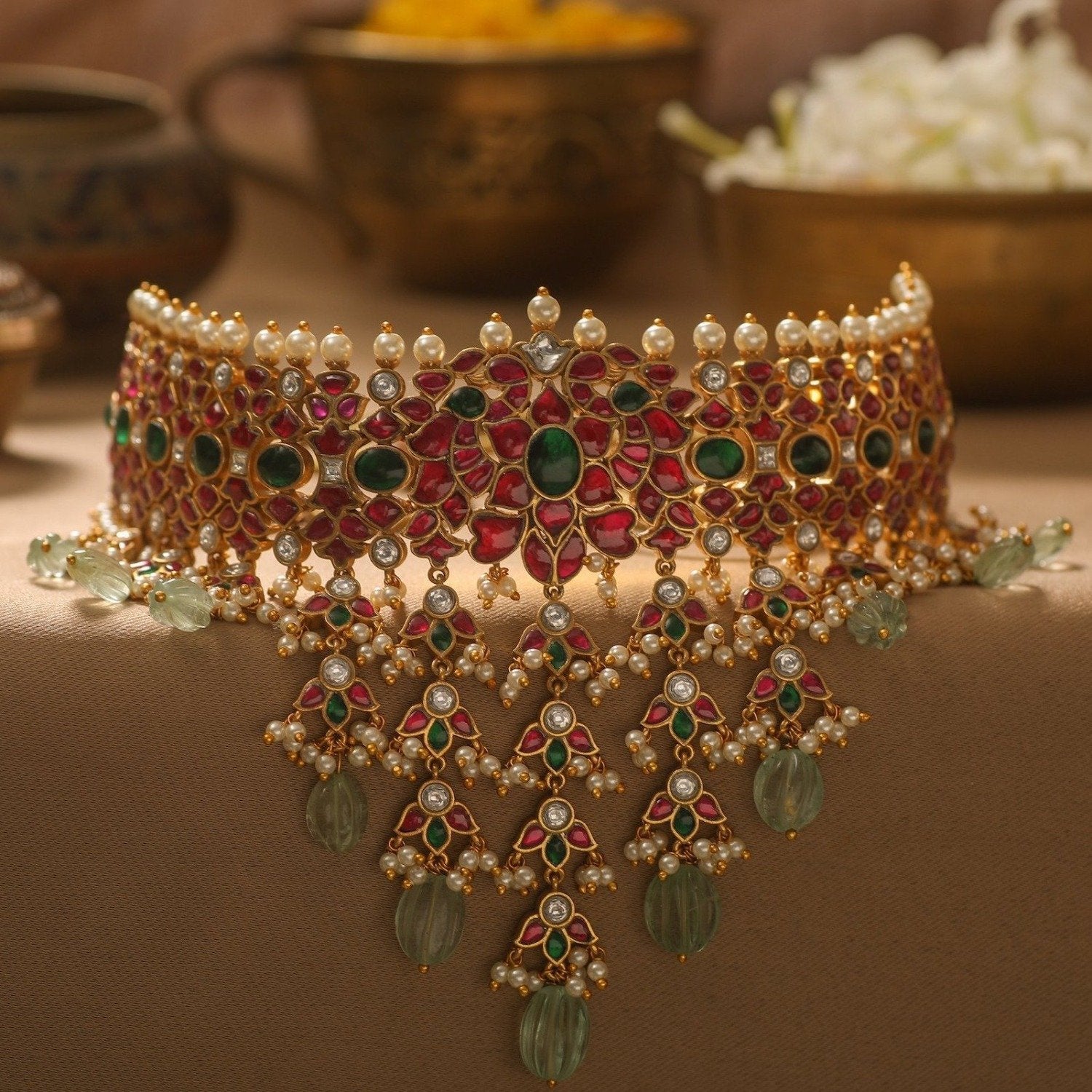 Maitreyi Kempu Silver Bridal Choker