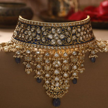 Prahara Enamel Jadau Silver Choker Necklace