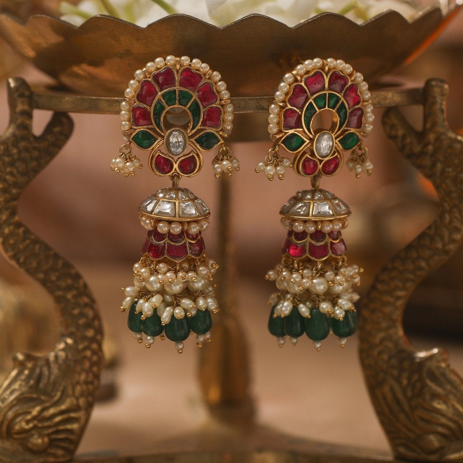 Sirisha Jadau Silver Stud Earrings