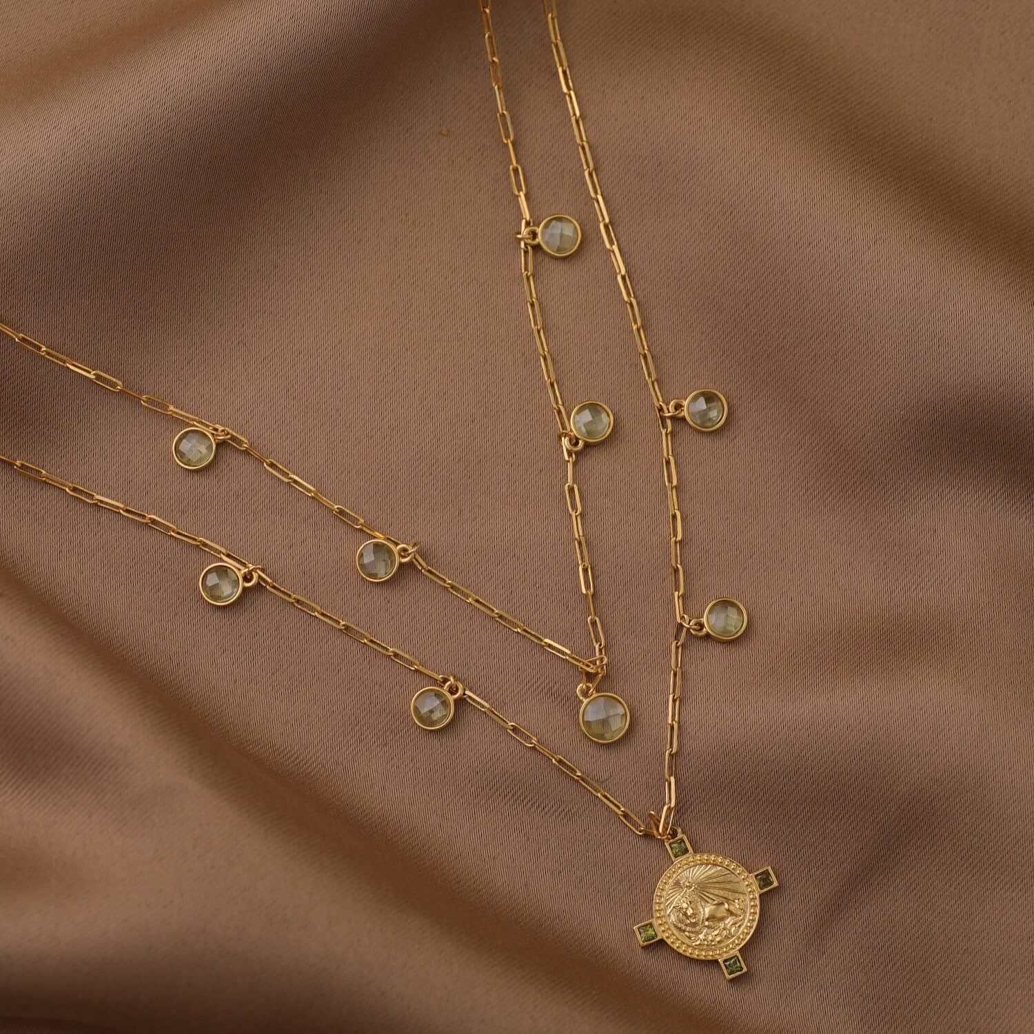 Peridot Leo Zodiac Layered Gold Plated Silver Necklace