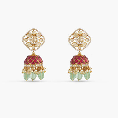 Rasika Moissanite Kempu Elegant Silver Jhumki Earrings