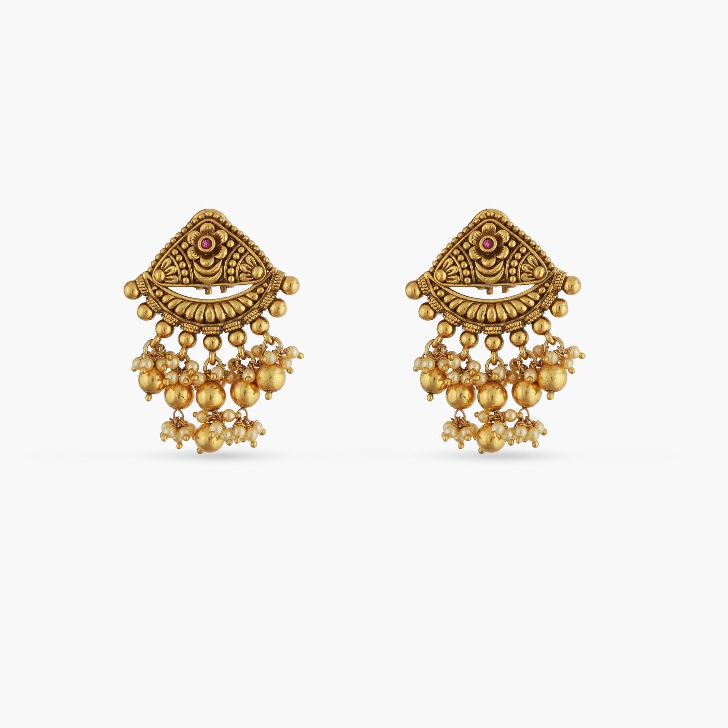 Swara Triangle Floral Silver Drop Earrings