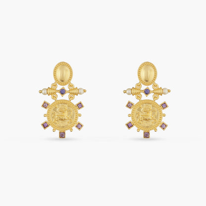 Blue Zircon Sagittarius Zodiac Gold Plated Silver Earrings