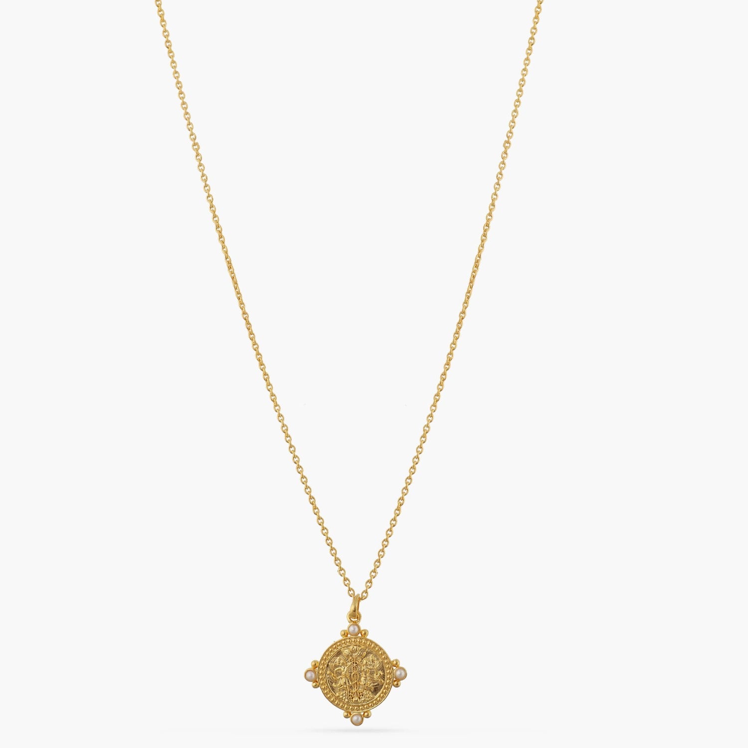 Pearl Gemini Zodiac Coin Gold Plated Silver Necklace