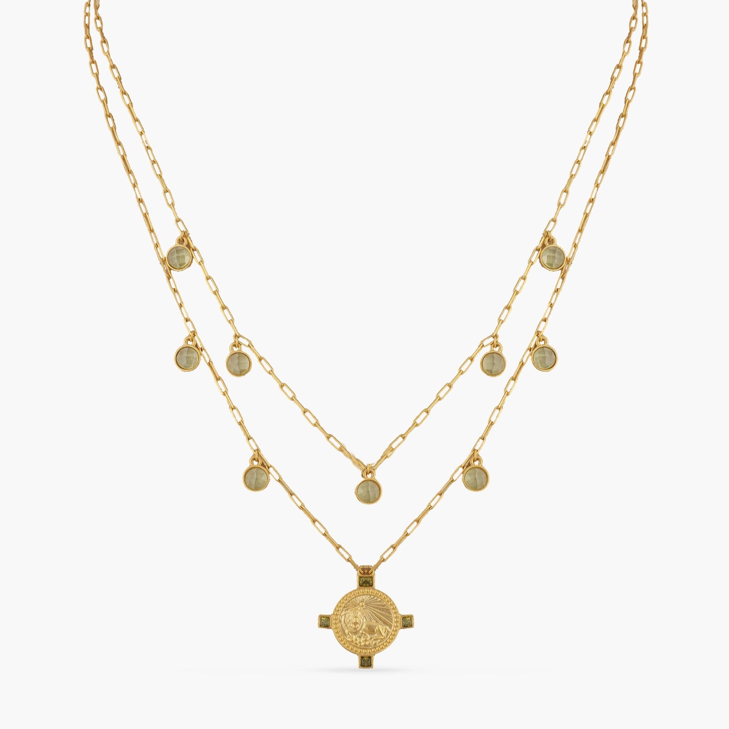 Peridot Leo Zodiac Layered Gold Plated Silver Necklace