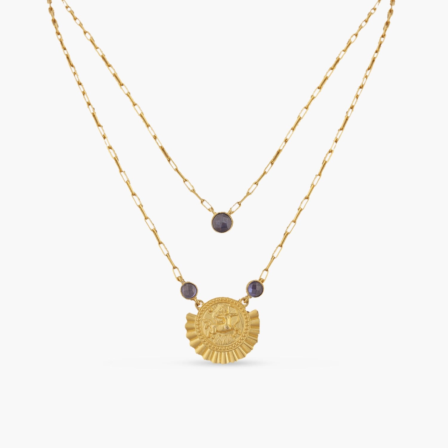 Blue Zircon Sagittarius Zodiac Layered Gold Plated Silver Necklace
