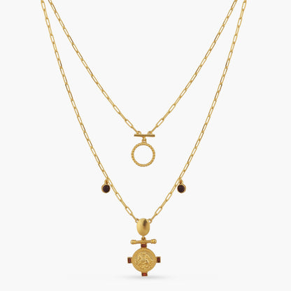 Garnet Capricorn Zodiac Layered Gold Plated Silver Necklace