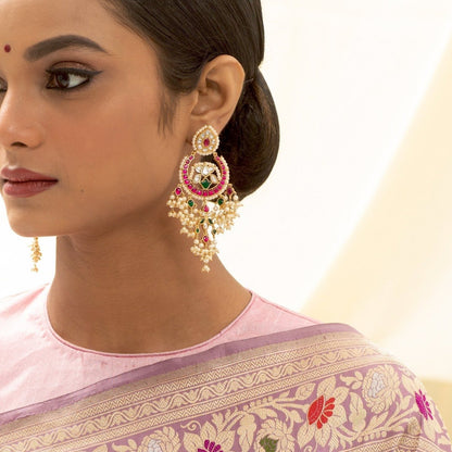 Nipuna Jadau Silver Chaandbali Earrings