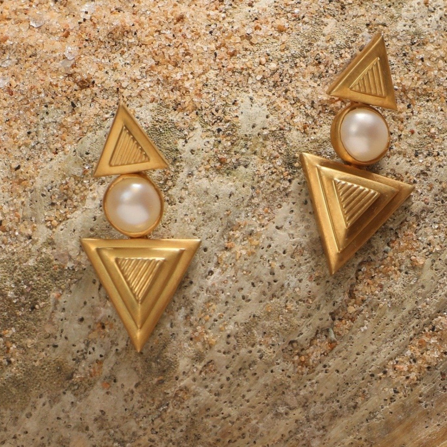 Bella Pearl Ode to Geometry Silver Earrings