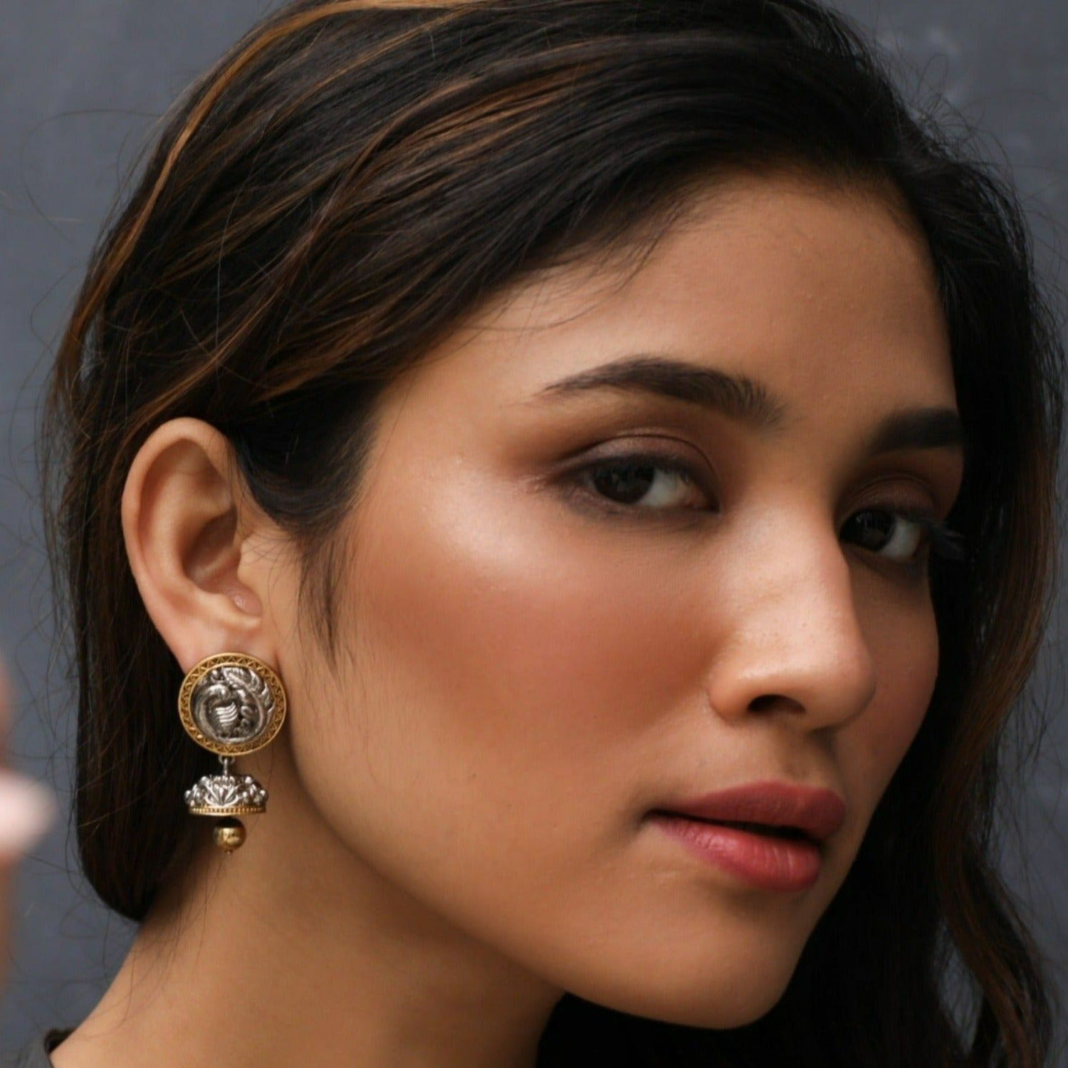 Nature Oxidized Silver Jhumki Earrings
