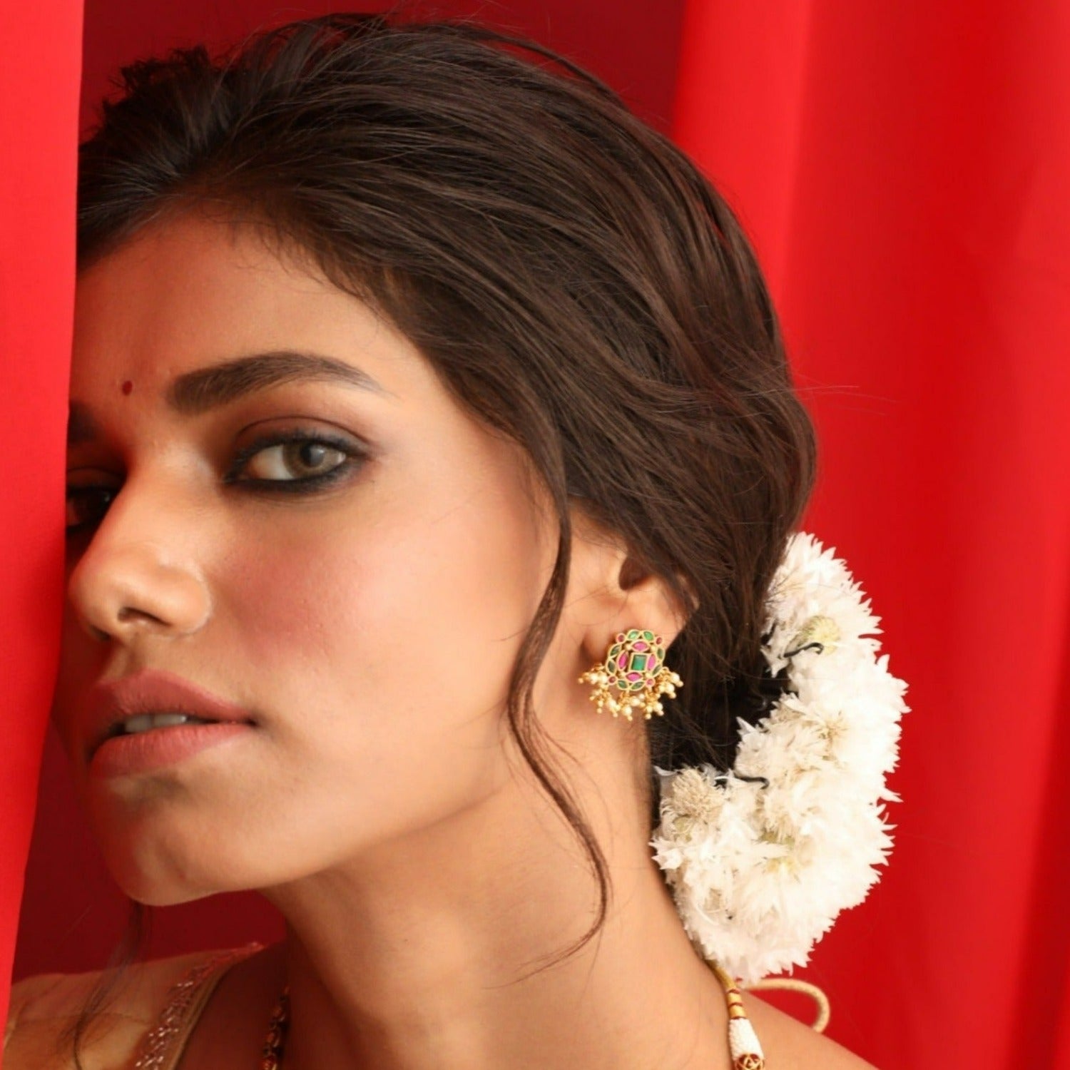 Jamini Kempu Jadau Silver Earrings